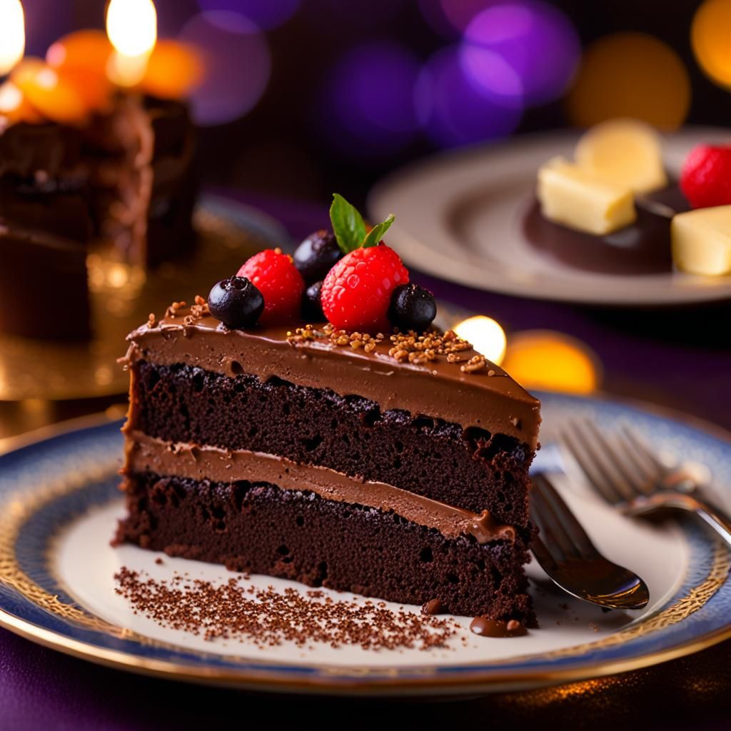 Sumptuous Chocolate Cake Slice in Macro Photography