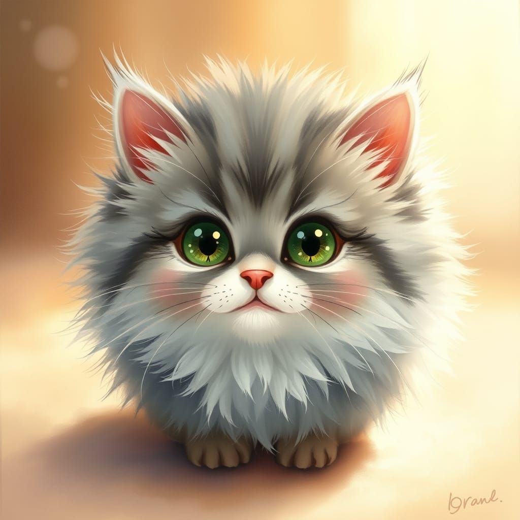 Whimsical Kitten in Dreamy Watercolor Style