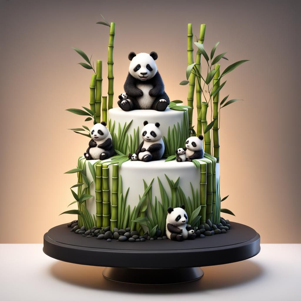 Panda Cake: Detailed Matte Painting in Deep Color