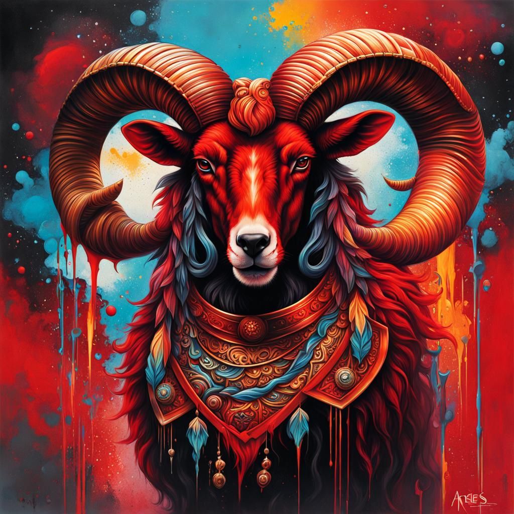 Aries Red Warrior in Graffiti Street Art Style