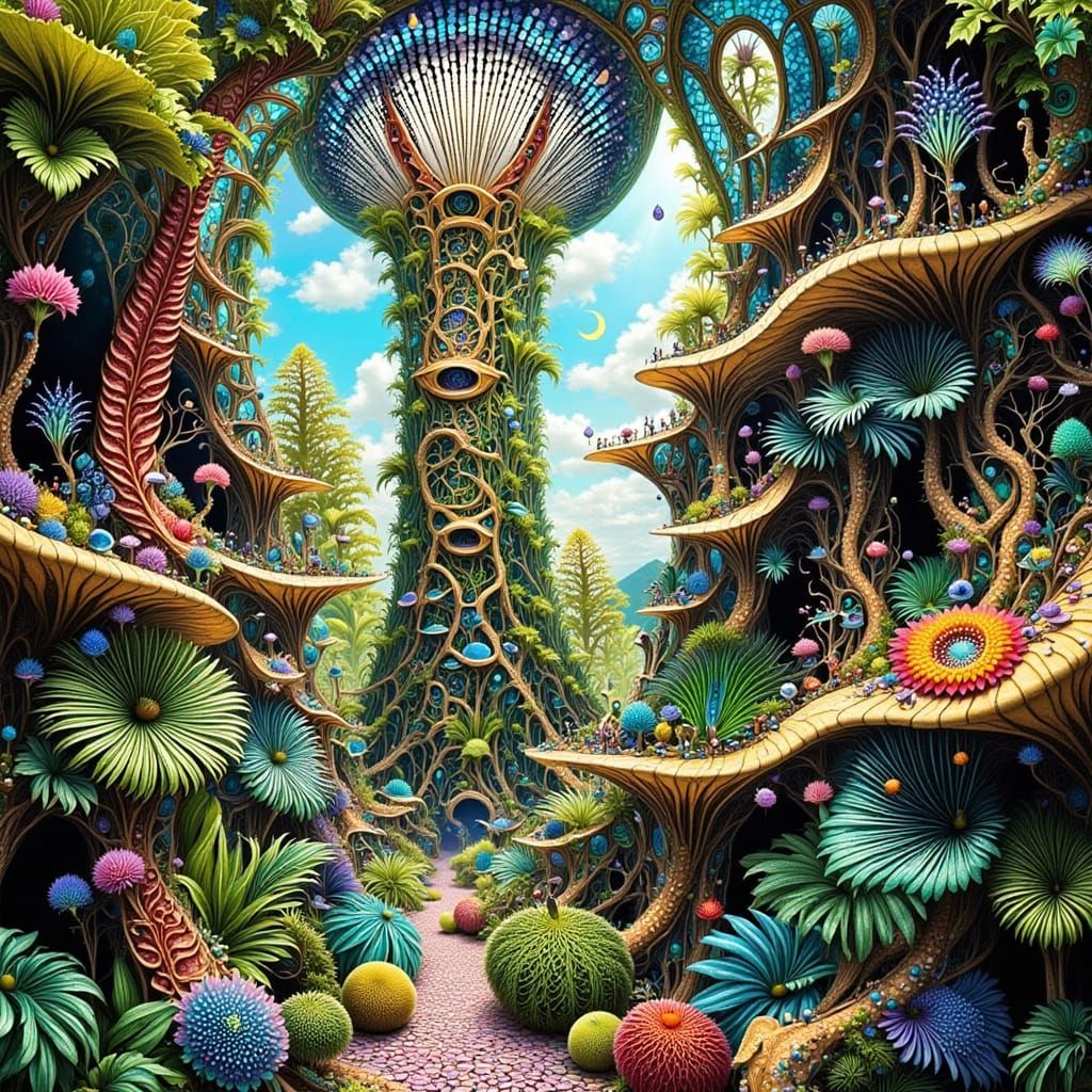 Electro-Botanical Paradise in Surreal Mosaic Style