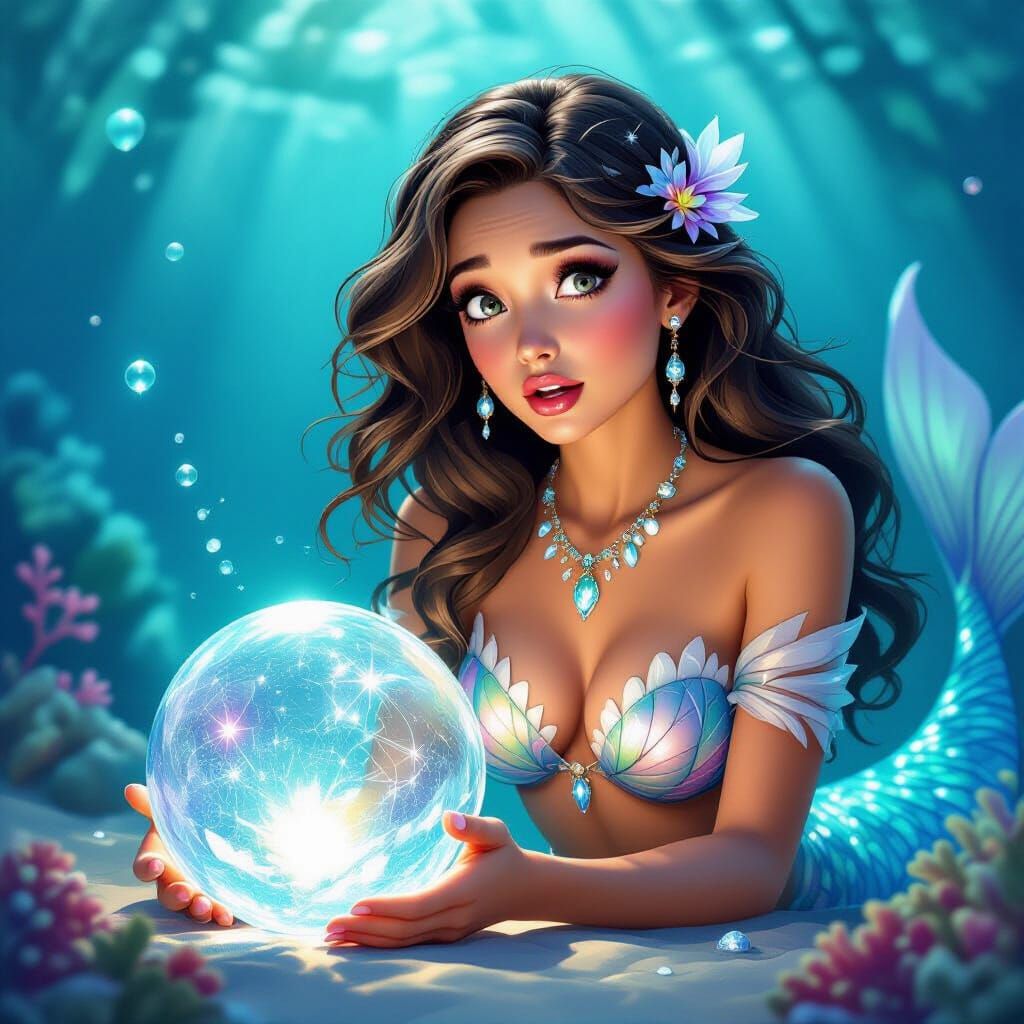 Shocked Mermaid Gazing into Crystal Ball