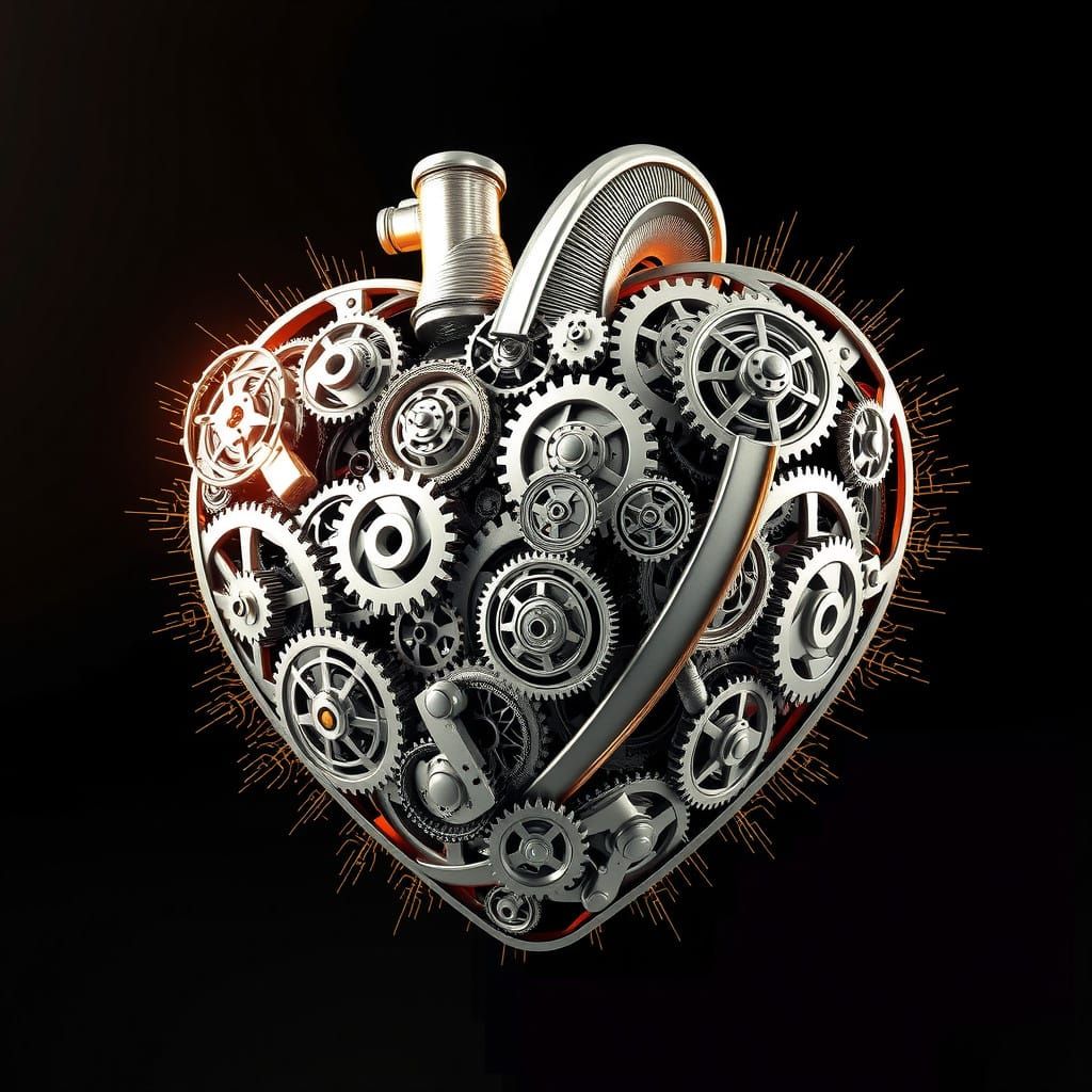 Mechanical Love Heart in Shimmering Metallic Finish