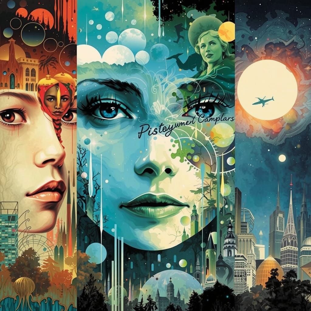 Double Exposure Galaxy Dripping into Cityscape Silhouette