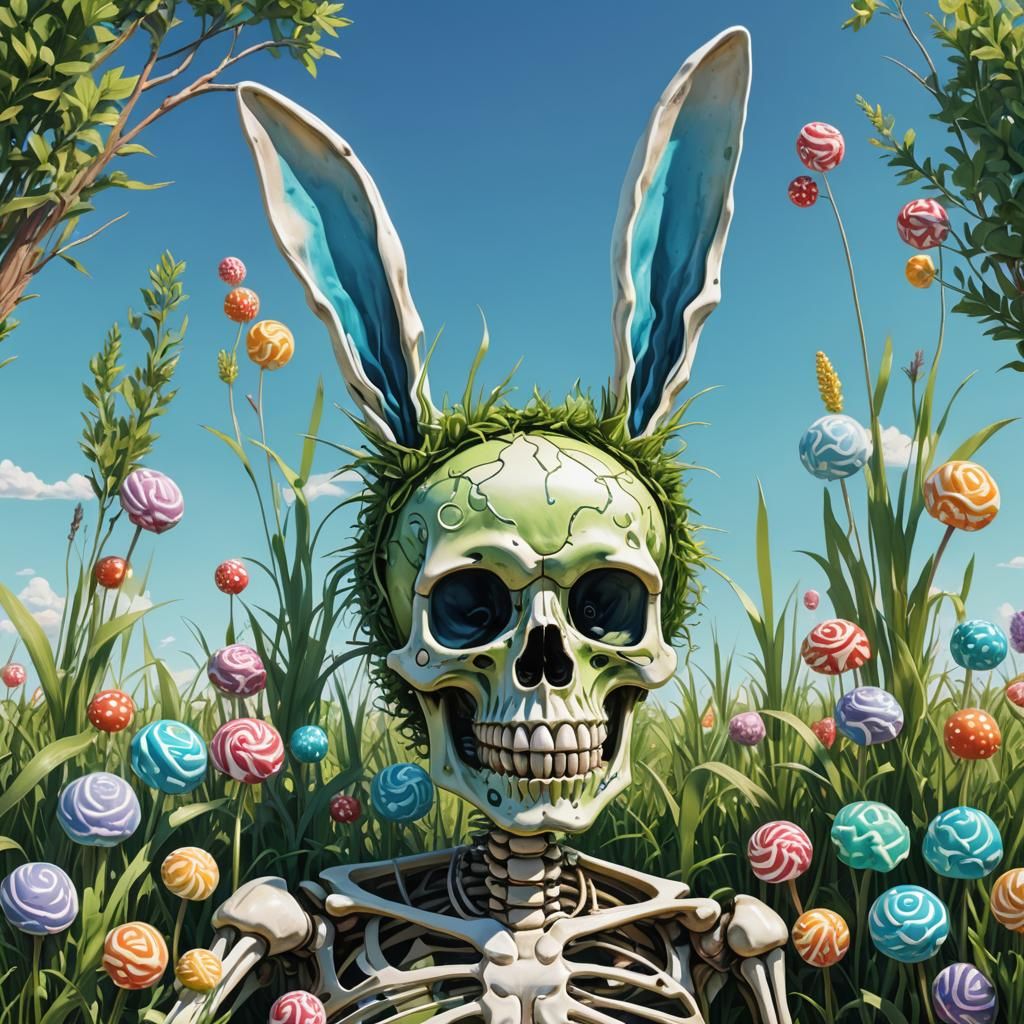 Skeleton with Bunny Ears in Candyland Style