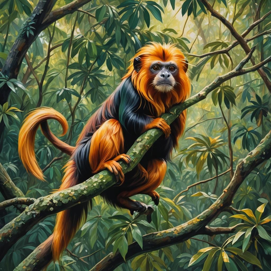 Golden Lion Tamarin in Neo-Impressionistic Style