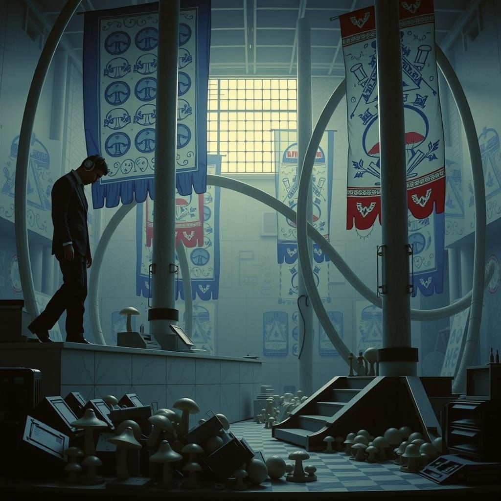 Hyperrealist Linocut Mushroom Installation in Imperial Regal...