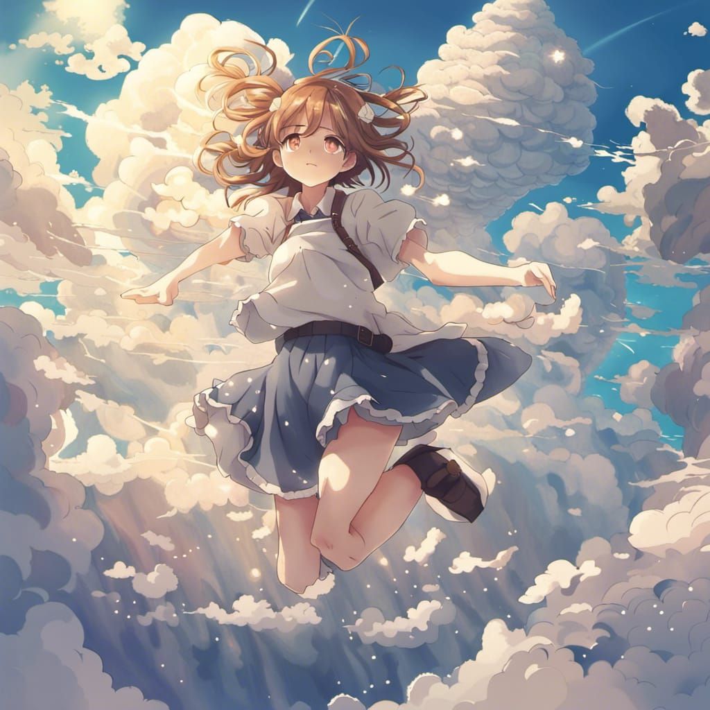 Anime Girl Made of Clouds in Manga Style