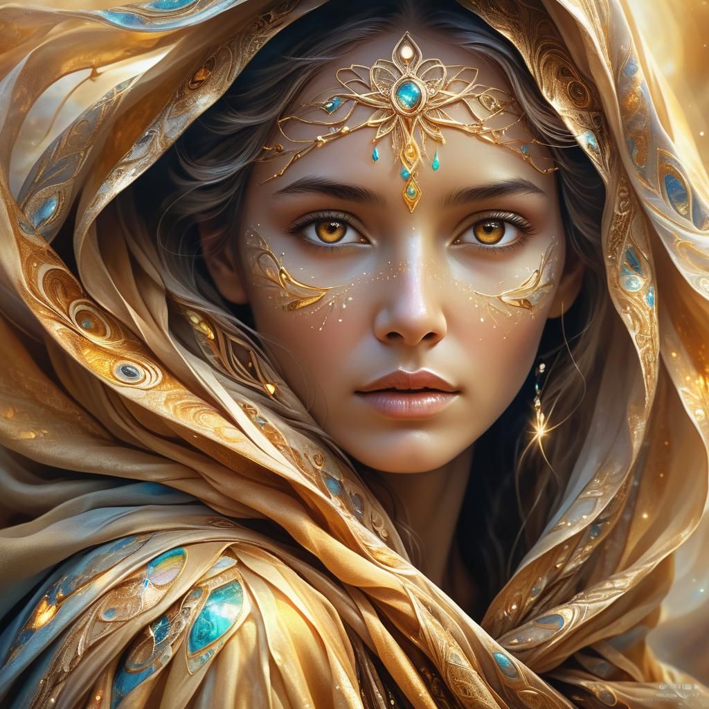 Goddess Embraces Mortal in Ethereal Digital Art