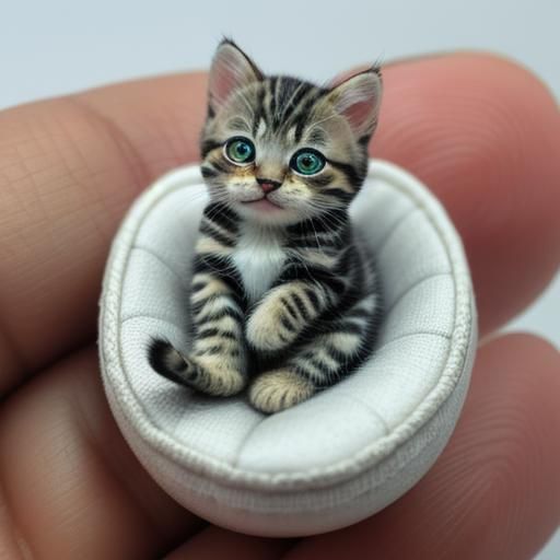 Microscopic Kitten Resting on Human Finger, Ultra-Realistic