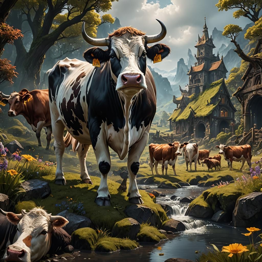 Fantastical Cow in Detailed Matte Painting
