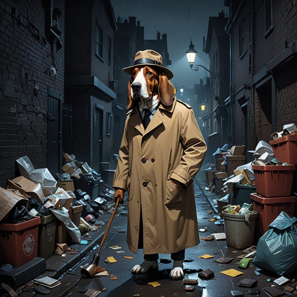 Basset Hound Detective Investigates Noir Alley