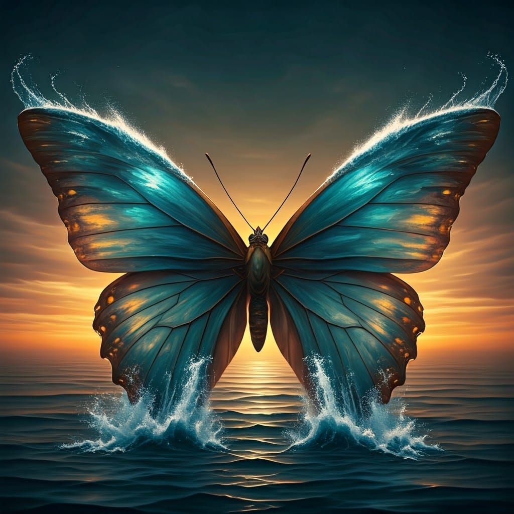 Hyperrealistic Oil Painting of a Wave Butterfly