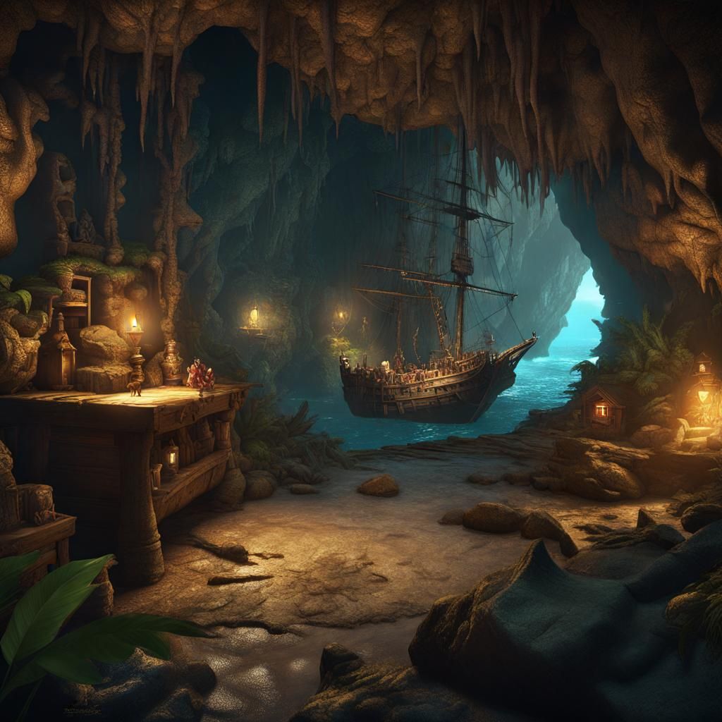 Pirate Cove Cave: Dark Fantasy Concept Art