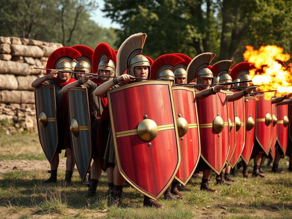 Roman Legion Shields Form a Fortified Wall Against Enemy Arr...