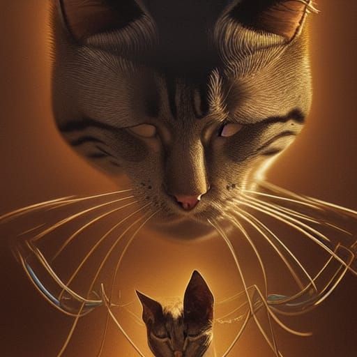 Surreal Rat-Composed Cat in Dark Fantasy Style