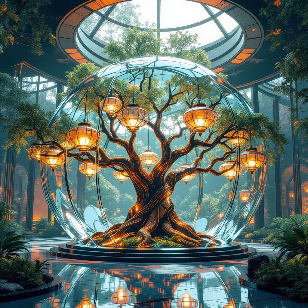 Hyperdimensional Glass Baobab Tree with Dynamic Lighting
