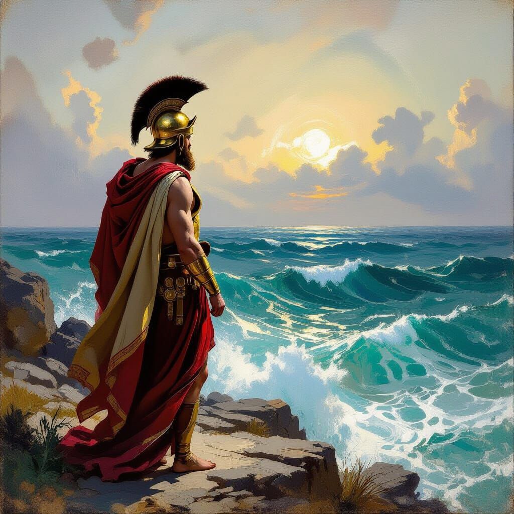 King Ulysses on Rocky Coast in Romantic Style