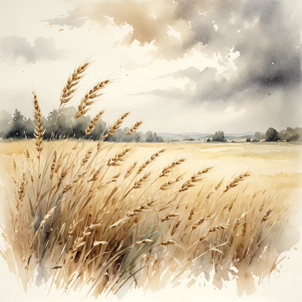 Golden Wheat Field Watercolor Painting in 4K