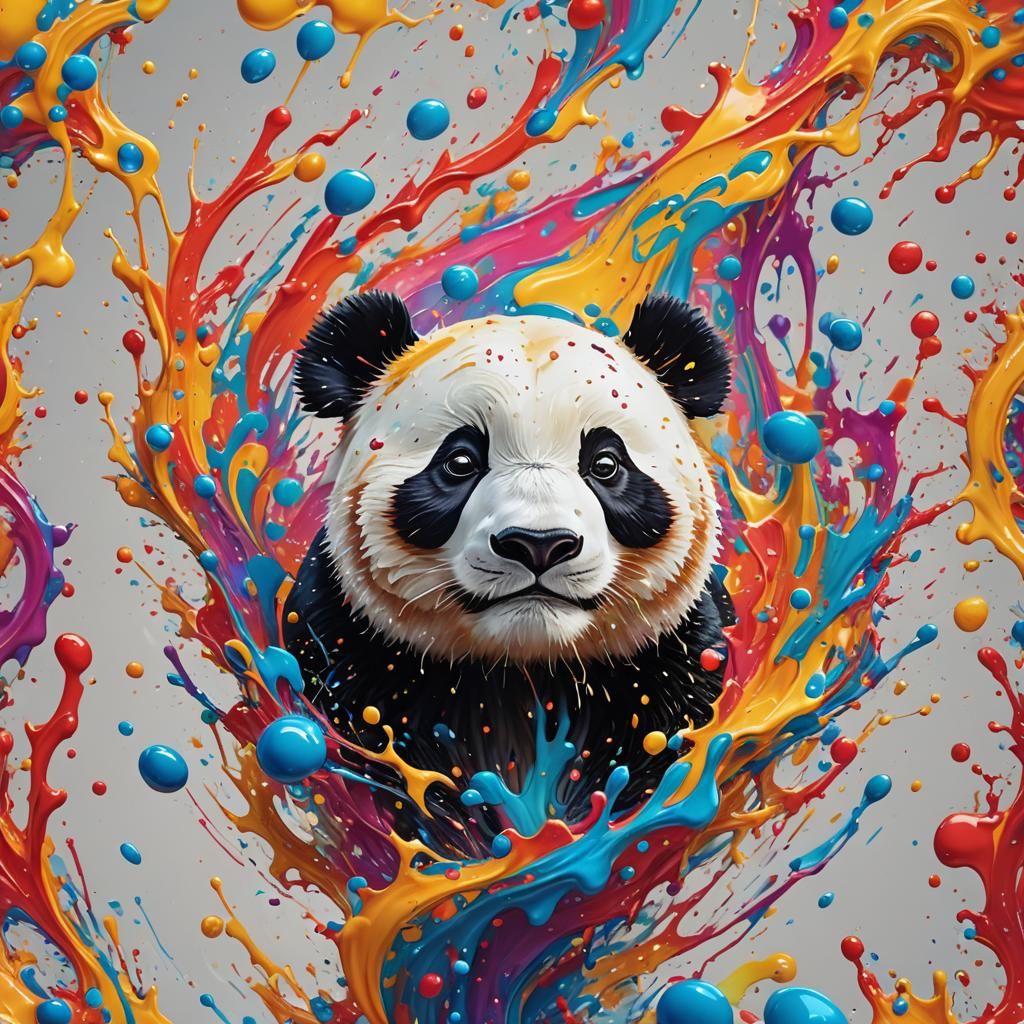 Colorful Panda Made of Water: Hyperrealistic Splash Art