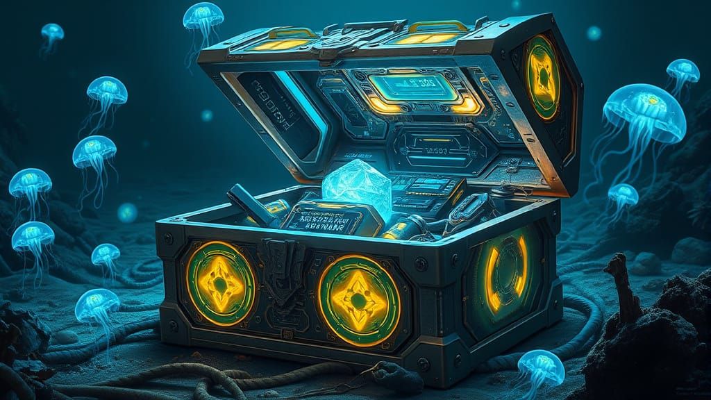 Futuristic Treasure Chest with High-Tech Relics