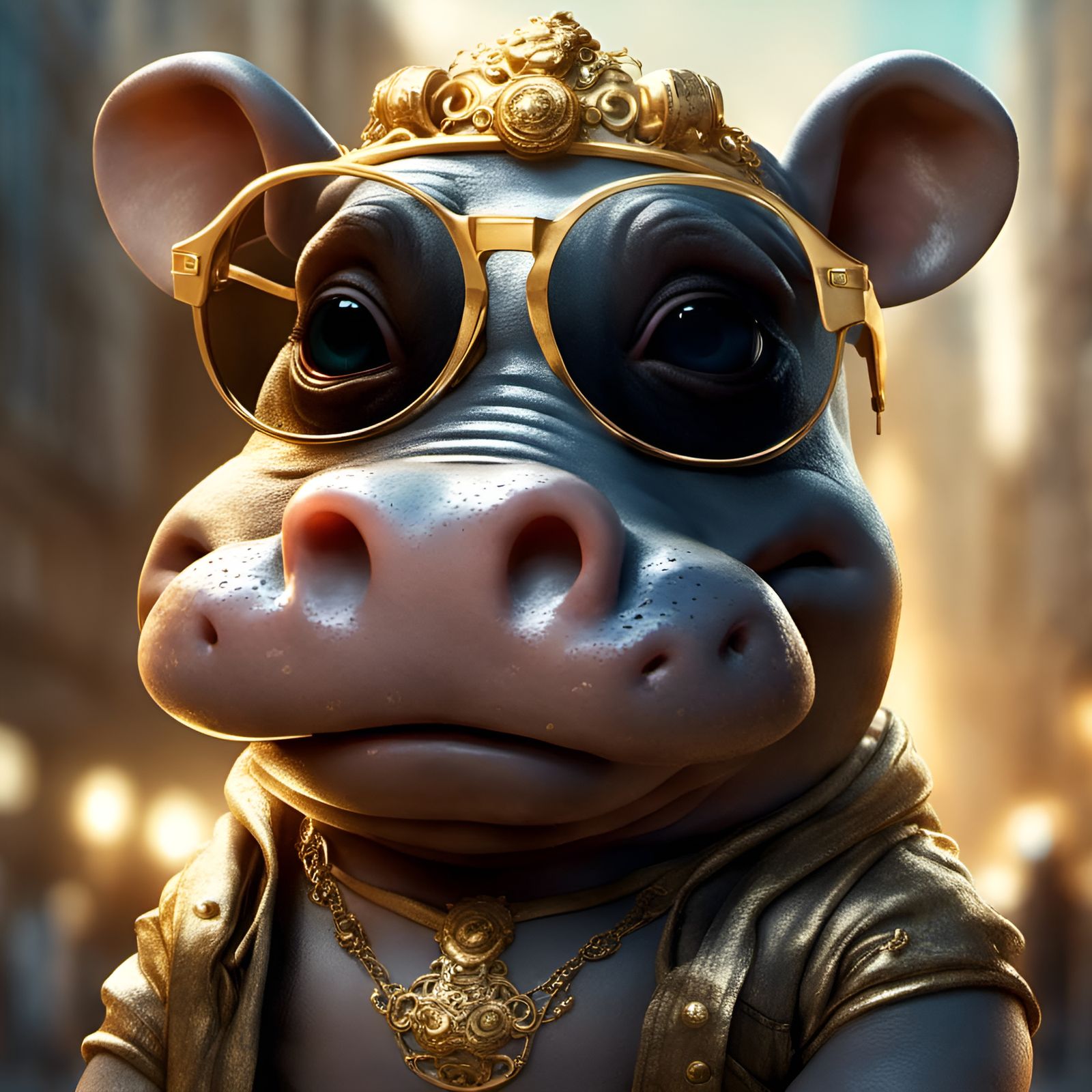 Chibi Hippo with Shades in Maximalist 3D Style