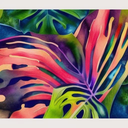 Variegated Monstera Plant in Gouache Style