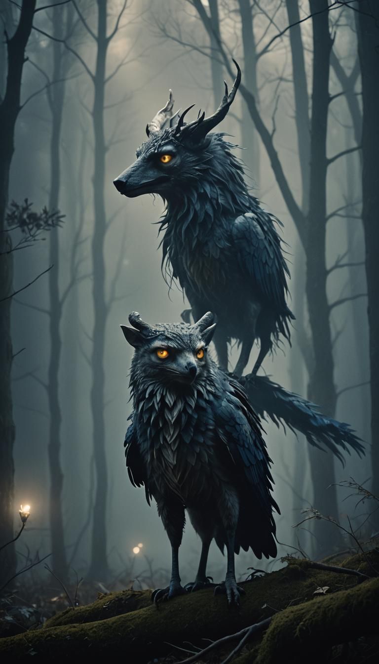 Mystical Creature in Misty Forest: Cinematic Still