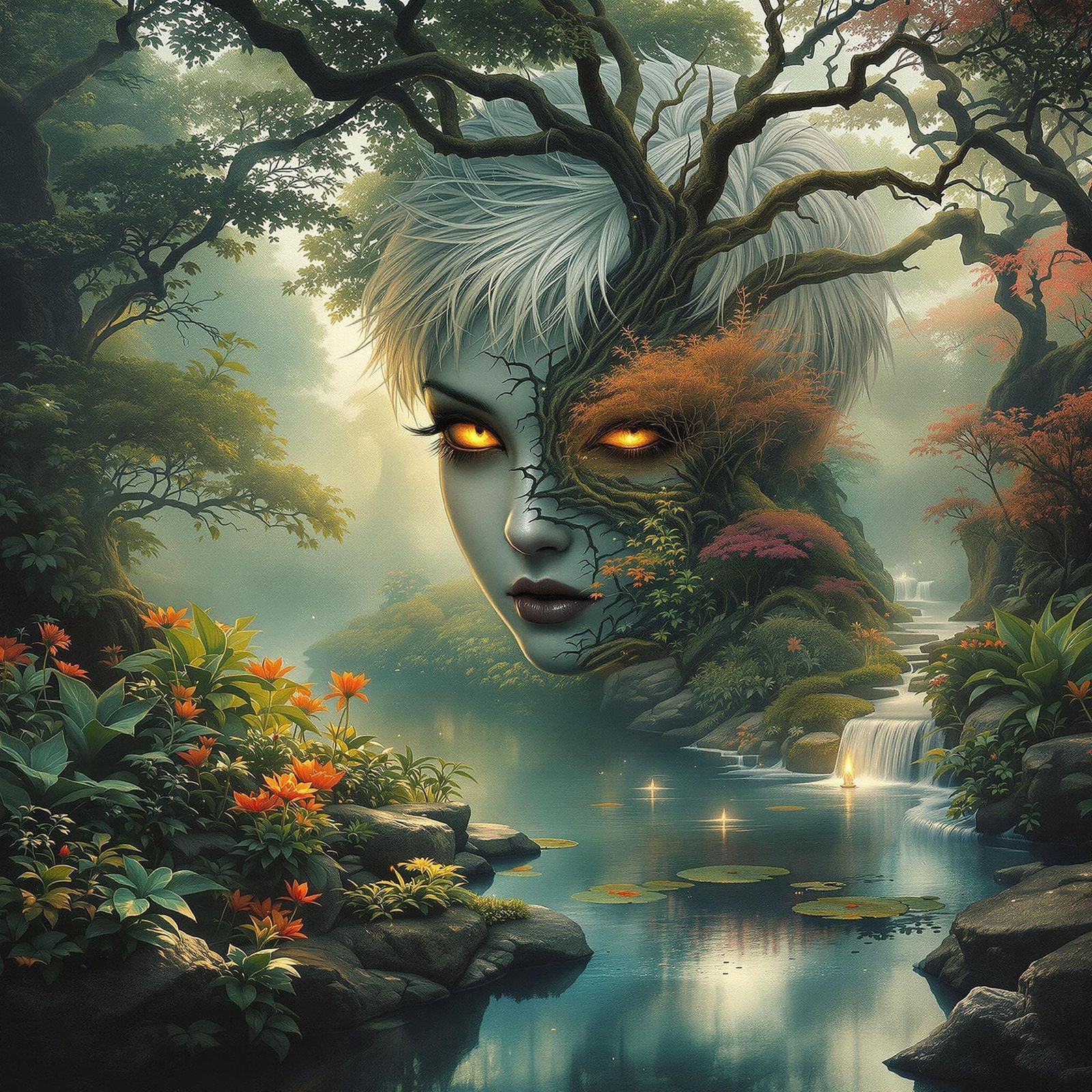 Gothic Fairy Double Exposure: Japanese Garden Serenity