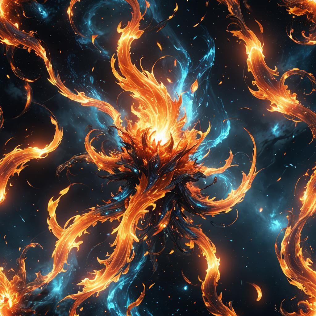Cosmic Flame Erupts in Space: Fantasy Digital Art