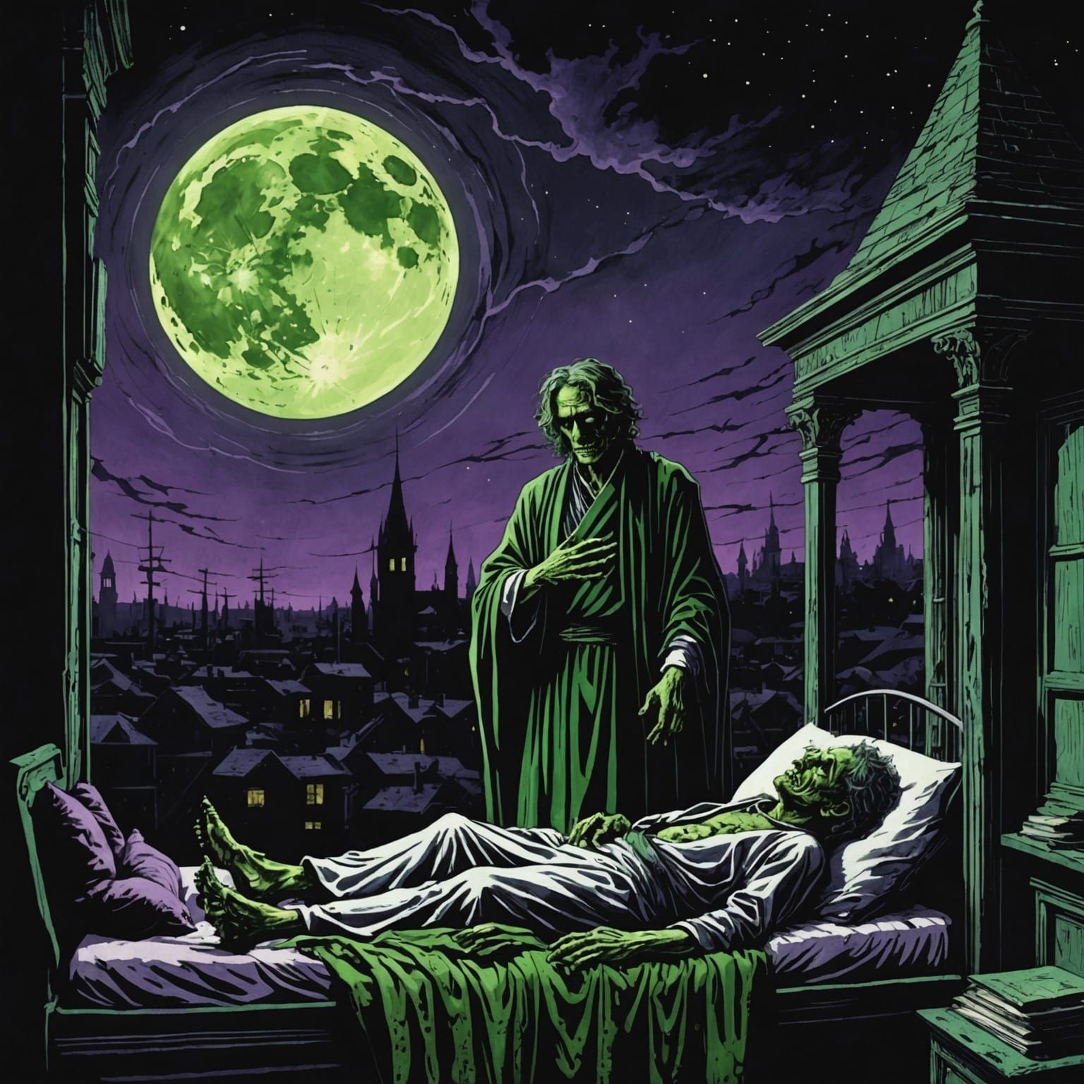 Creepy 80s Anime Horror Hospital at Night