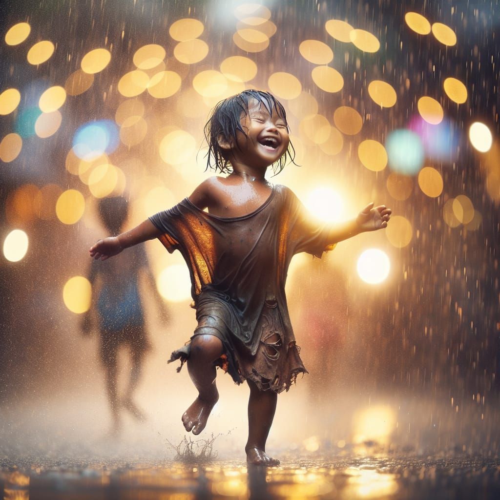 Monsoon Joy: South Asian Child Dancing in Rain