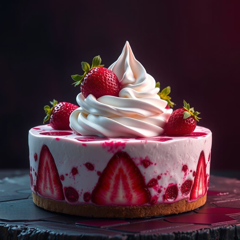 Surreal Strawberry Cheesecake Confection in Whimsical Fantas...