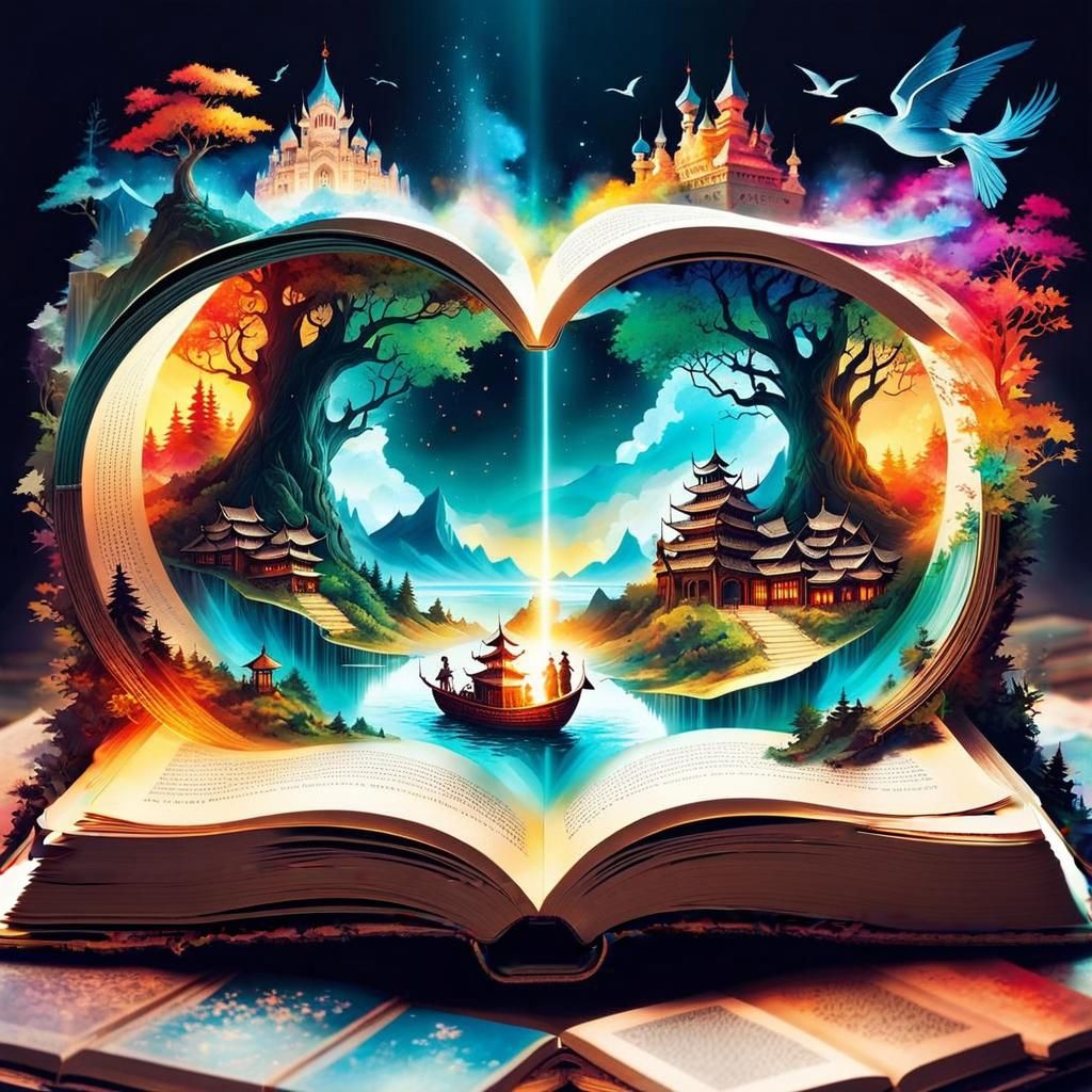Fantasy World Emerges from Book in Digital Art Style