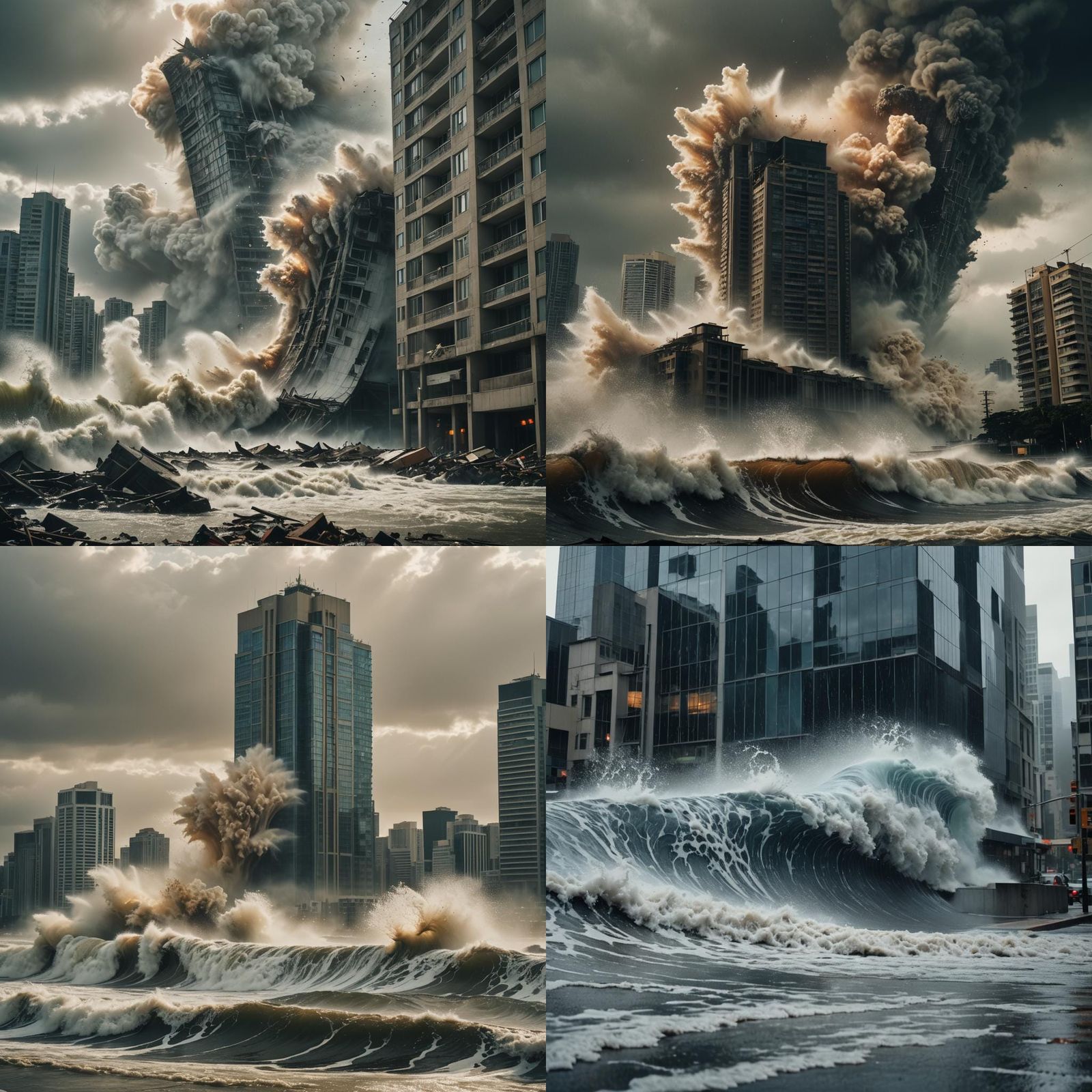 Tsunami Towers Over Skyscraper: Cinematic Film Still