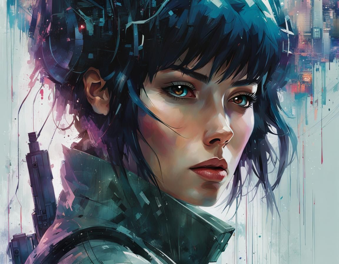 Motoko Kusanagi Manga Portrait in Digital Art Style