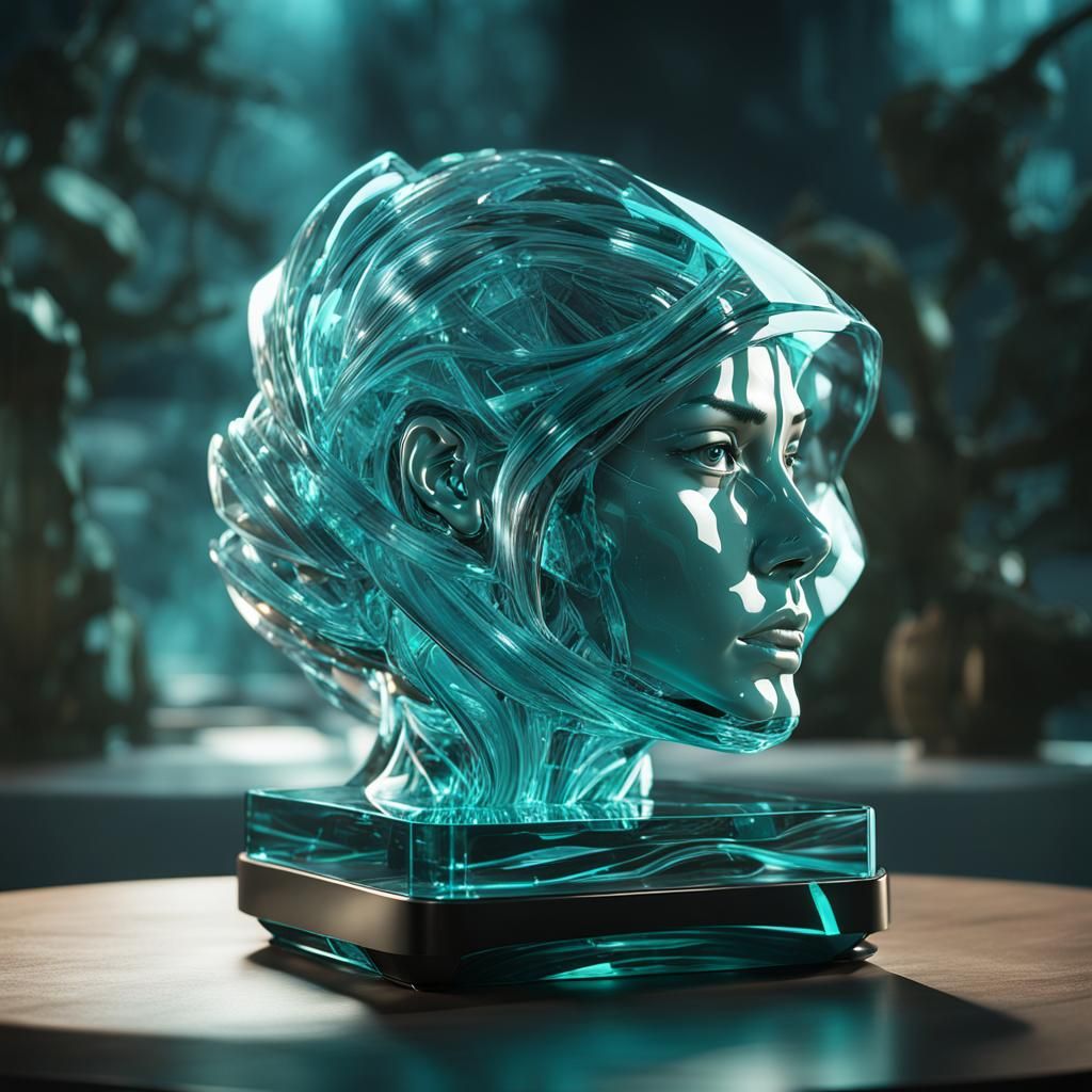 Transparent Glass Lara Croft Sculpture in 3D