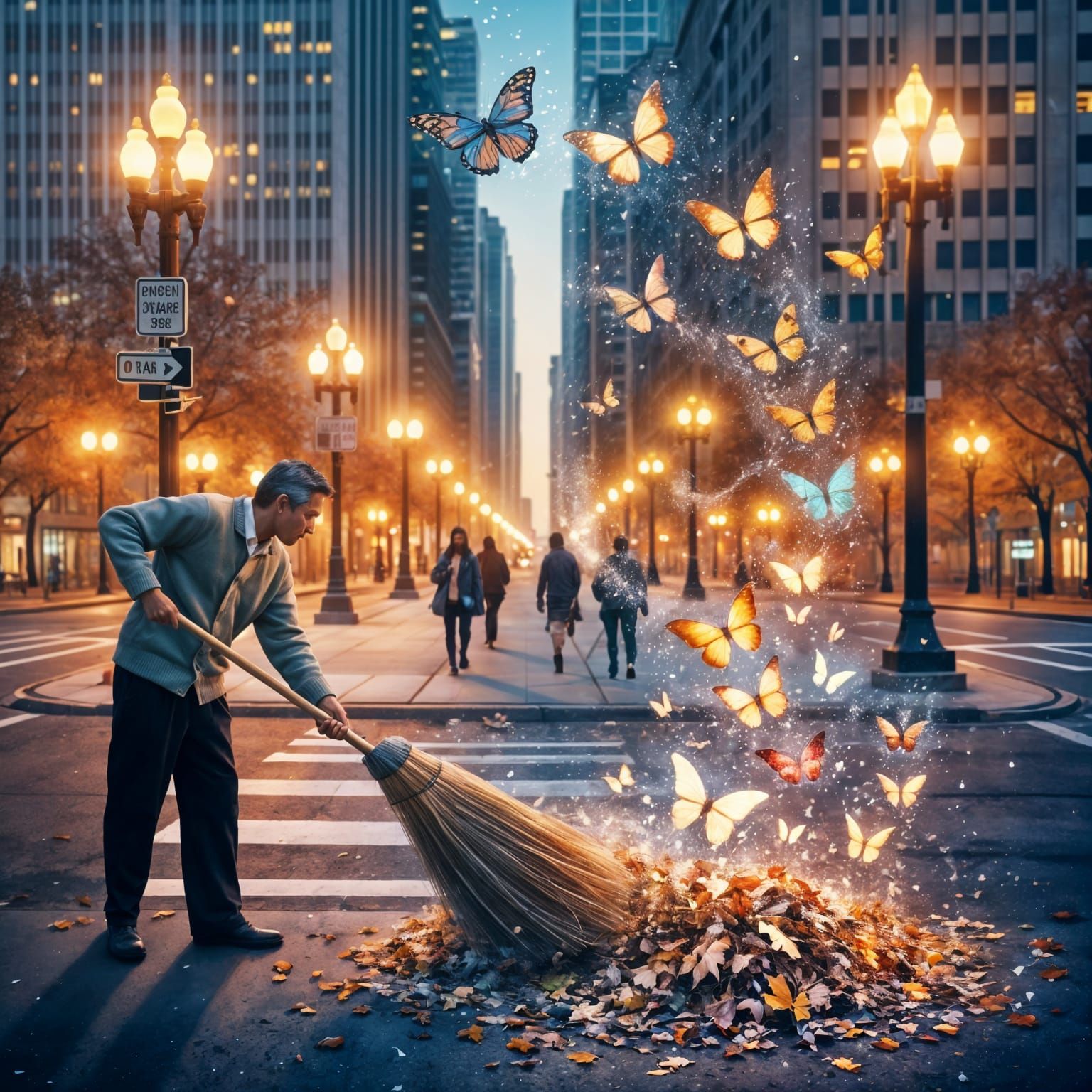 Mystical Janitor Transforms Leaves into Butterflies at Sunri...