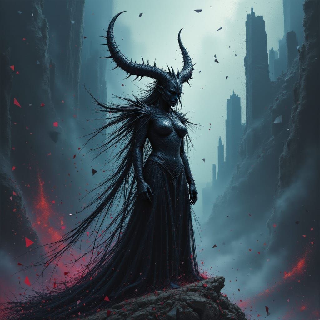 Majestic Demon Queen on Ancient Ruins