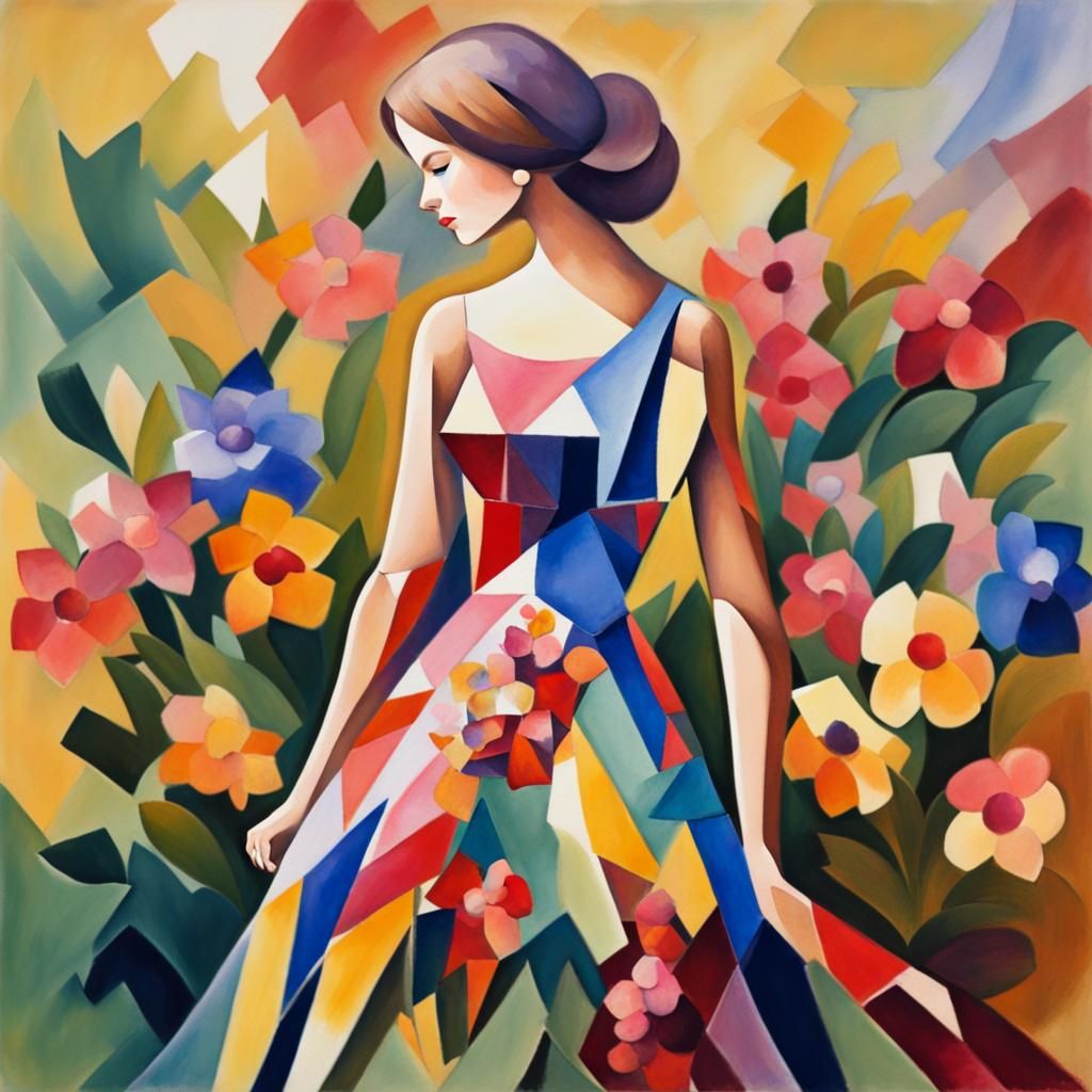 Flower Dress in Gouache Style Impressionist Painting