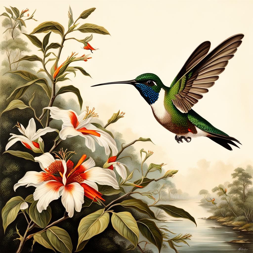 Hummingbird in Audubon Style