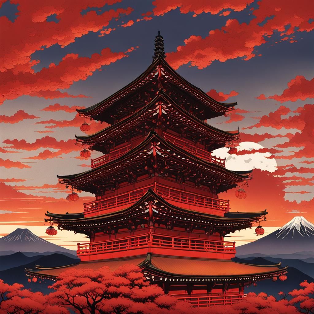Giant Shuten-dōji Silhouette at Sunset