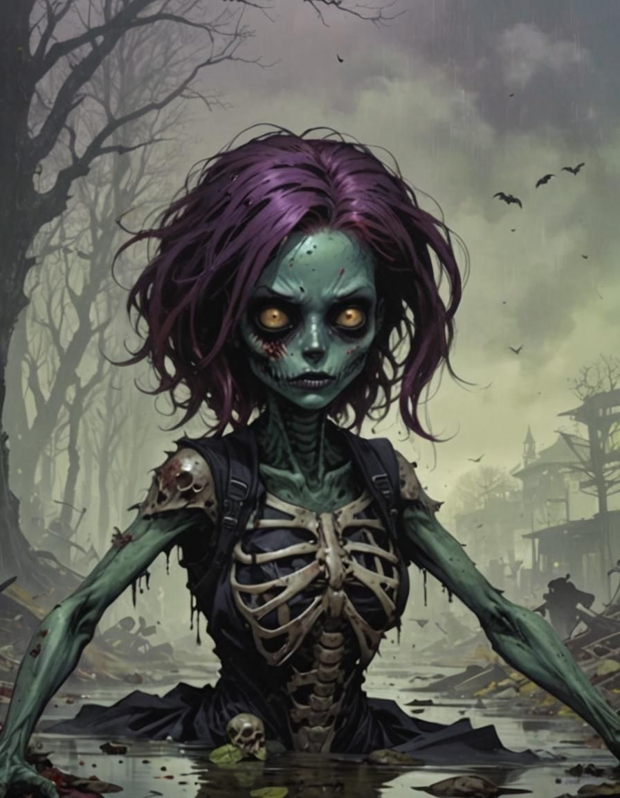 Zombie Girl in Graphic Novel Style, Burton-esque
