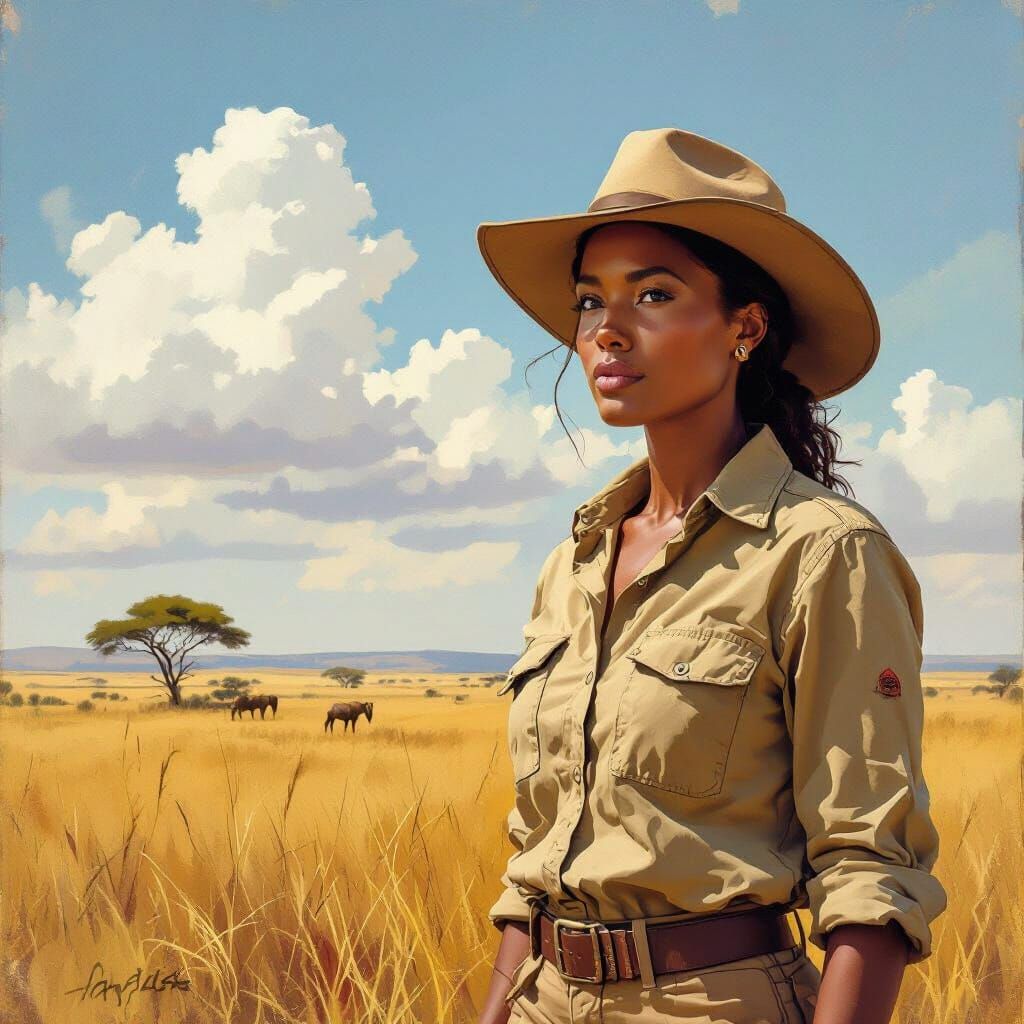 South African Safari Guide in Vibrant, Painterly Style