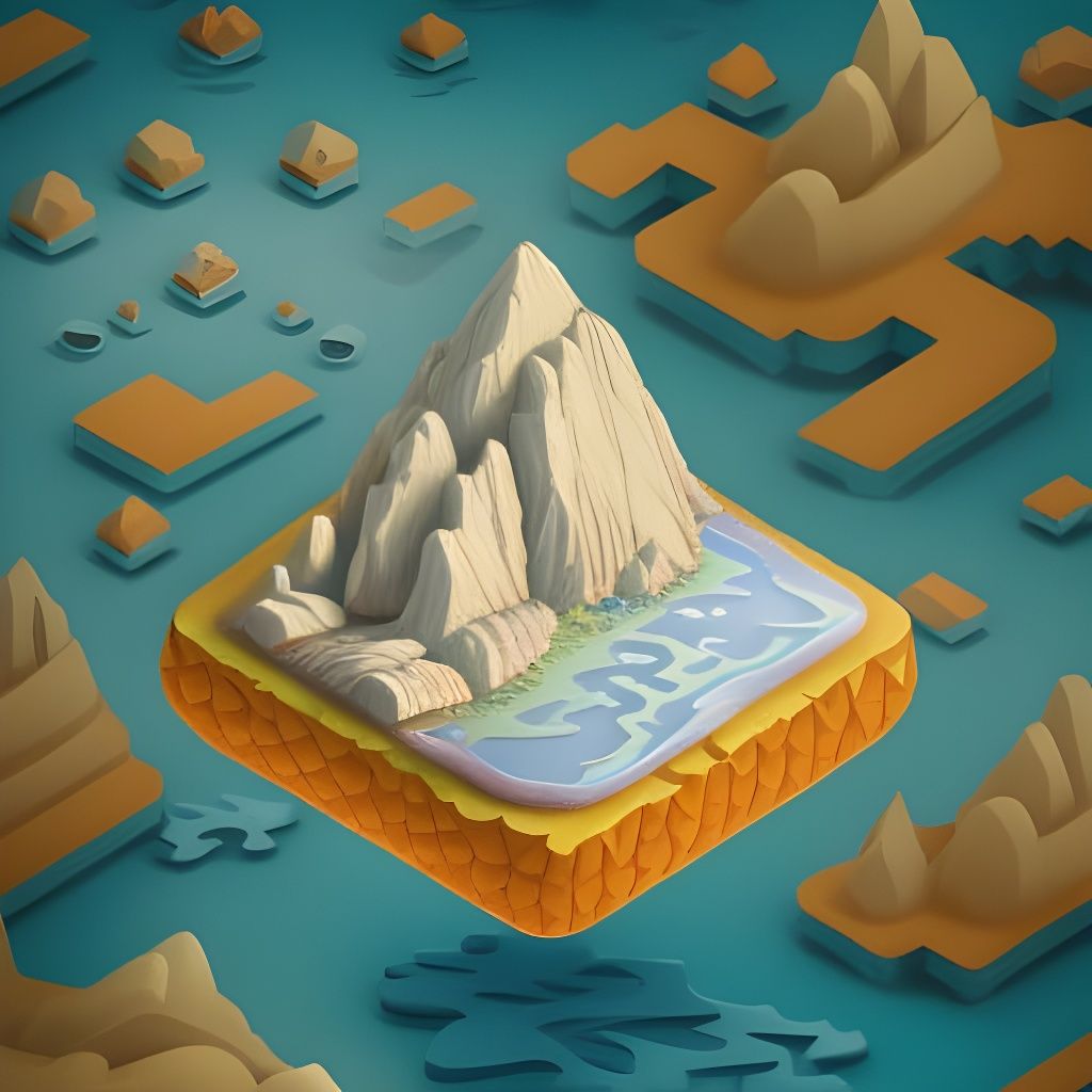 Isometric Floating Island with Surreal Settlement