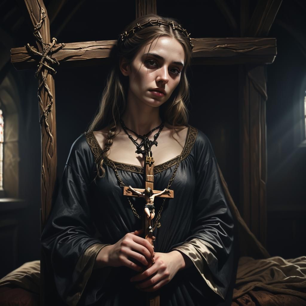 Dark Fantasy Portrait with Wooden Crucifix