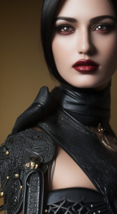 Gothic Woman in Leather: Hyperrealistic Portrait