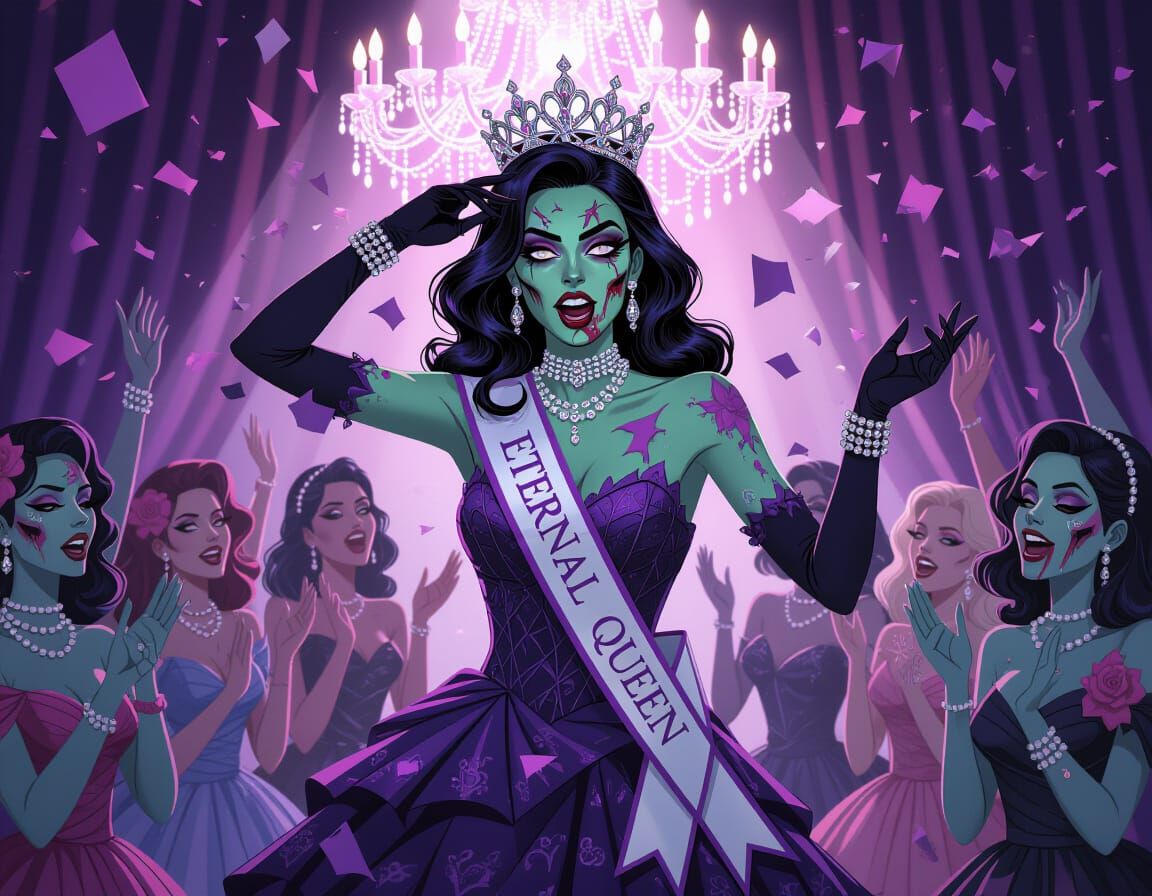 Glamorous Zombie Prom Queen Strikes a Pose