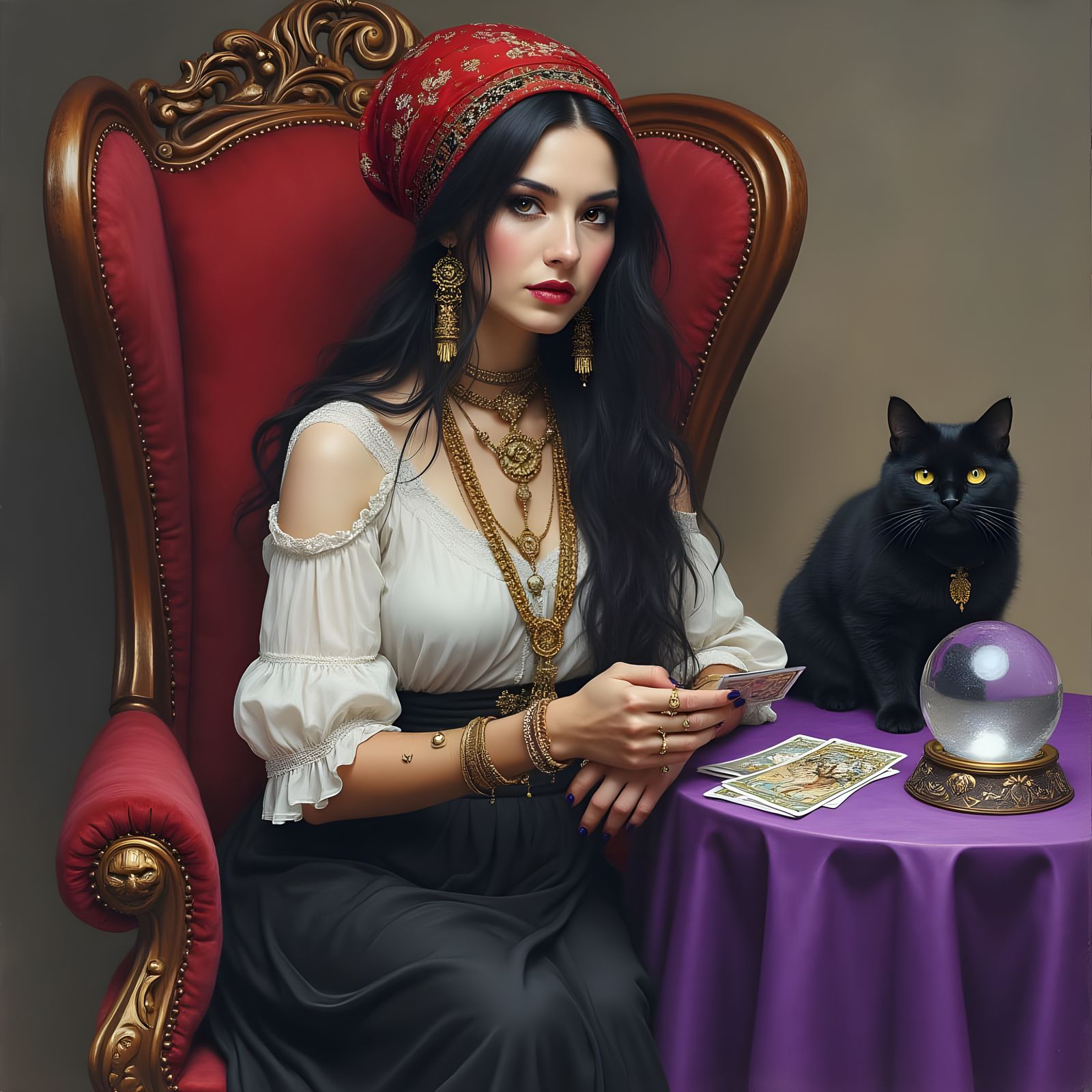 Gypsy Fortune Teller in Charcoal Drawing Style