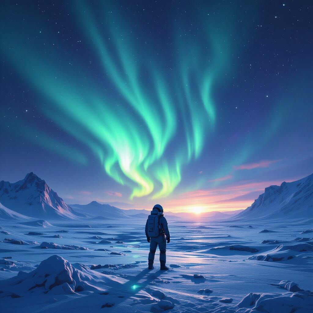 Astronaut Witnesses Alien Aurora in Hyperrealistic Digital P...